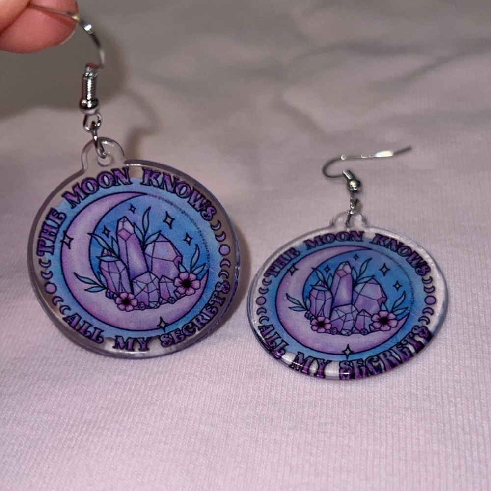 Purple Crystal & Moon Dangle Earrings